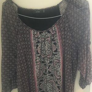 Apt 9 pattern lined 3/4  flowy blouse size 1x
